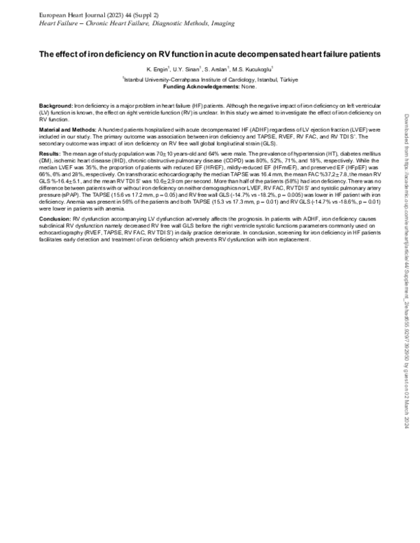 (PDF) The effect of iron deficiency on RV function in acute ...