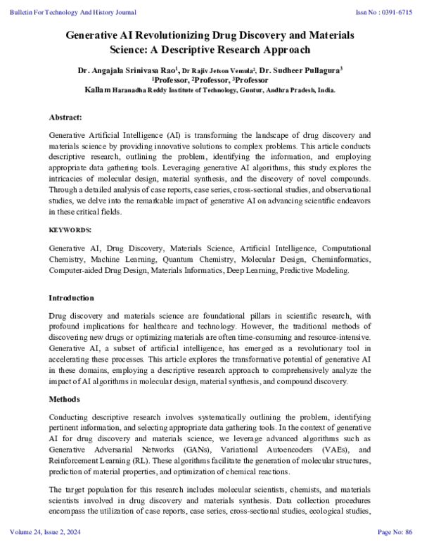(PDF) Generative AI Revolutionizing Drug Discovery and Materials ...