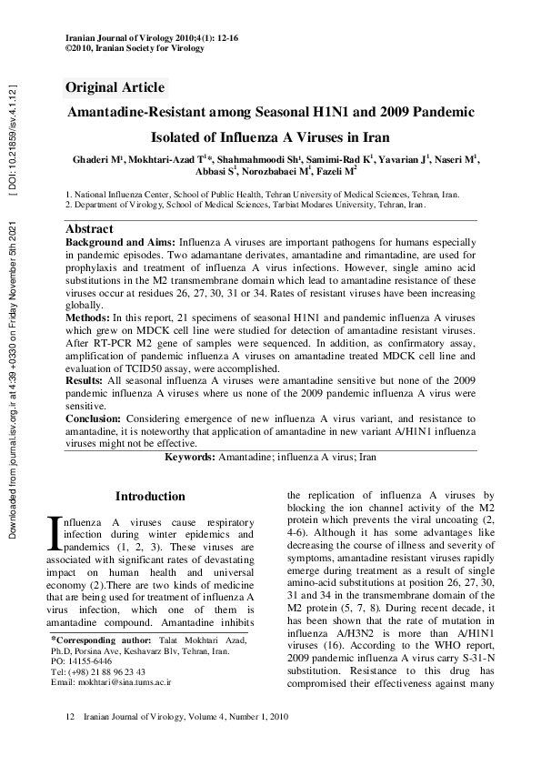 (PDF) Amantadine-Resistant among Seasonal H1N1 and 2009 Pandemic ...