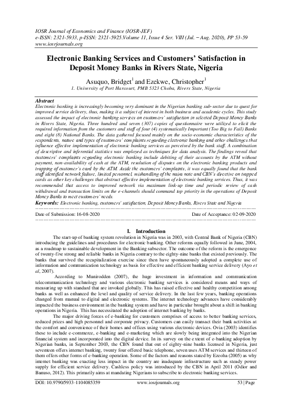 (PDF) Electronic Banking Services and Customers’ Satisfaction in ...
