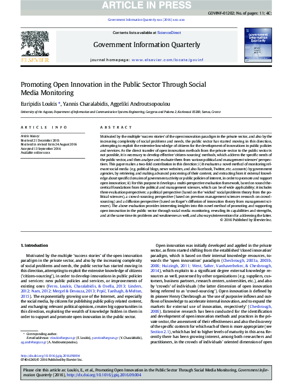 (PDF) Promoting open innovation in the public sector through social ...