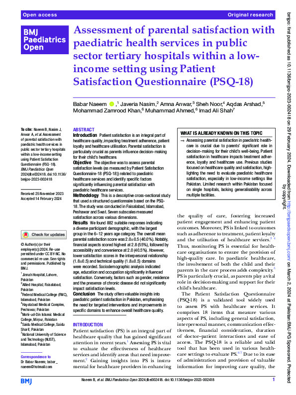(PDF) Assessment of parental satisfaction with paediatric health ...