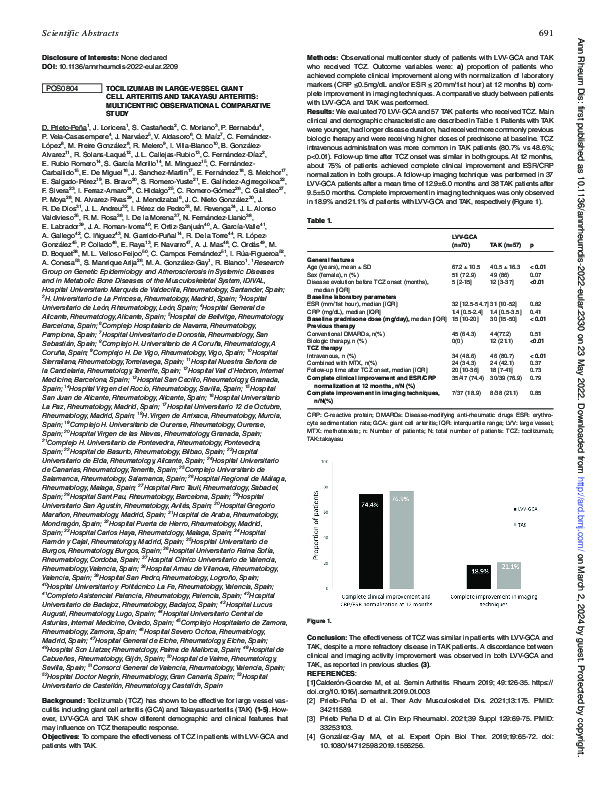 (PDF) POS0804 TOCILIZUMAB in Large-Vessel Giant Cell Arteritis and ...