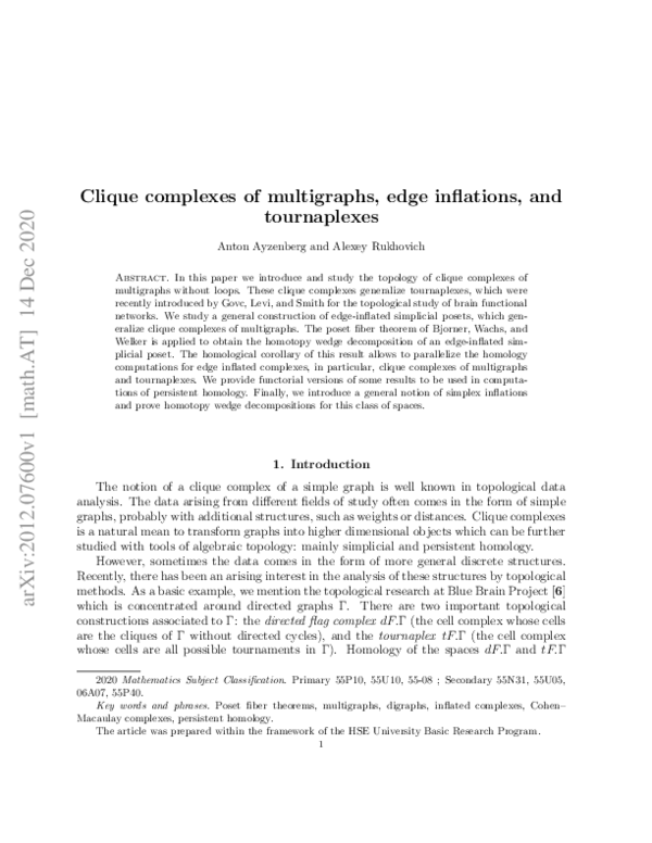 (PDF) Clique complexes of multigraphs, edge inflations, and tournaplexes