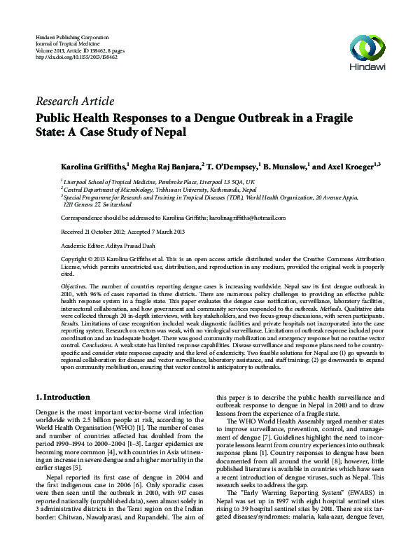 (PDF) Public Health Responses to a Dengue Outbreak in a Fragile State ...