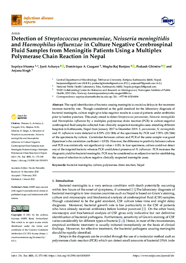 (PDF) Detection of Streptococcus pneumoniae, Neisseria meningitidis and ...