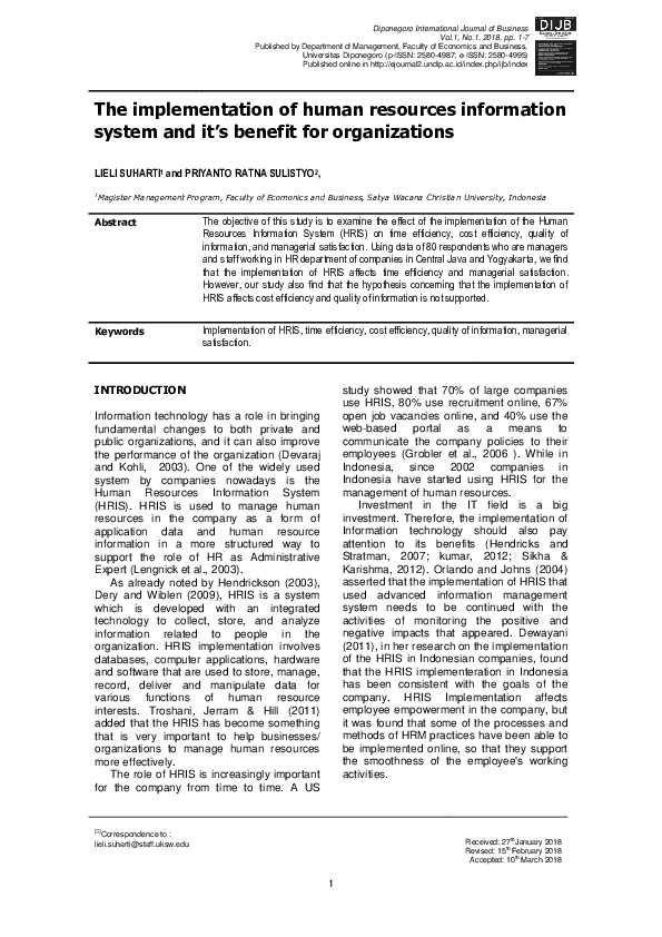 (PDF) The implementation of human resources information system and it's ...