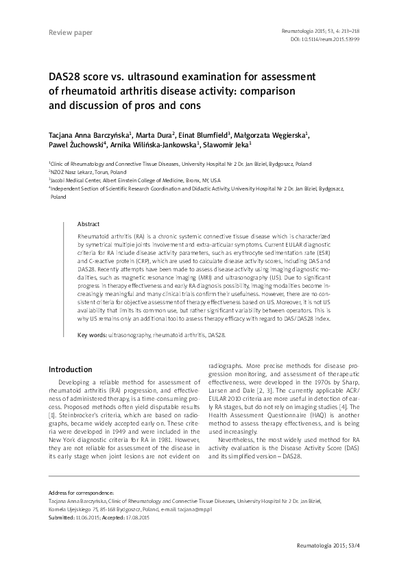 (PDF) DAS28 score vs. ultrasound examination for assessment of ...