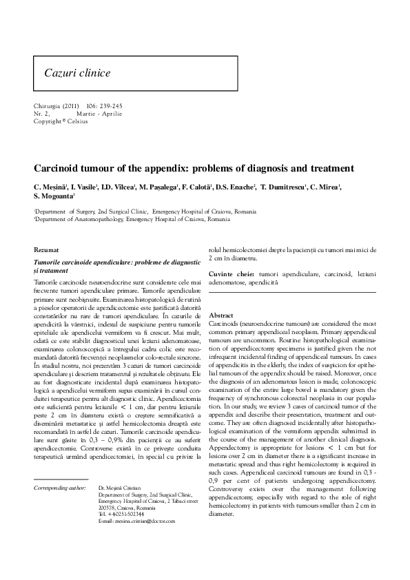 (PDF) Carcinoid tumour of the appendix: problems of diagnosis and treatment