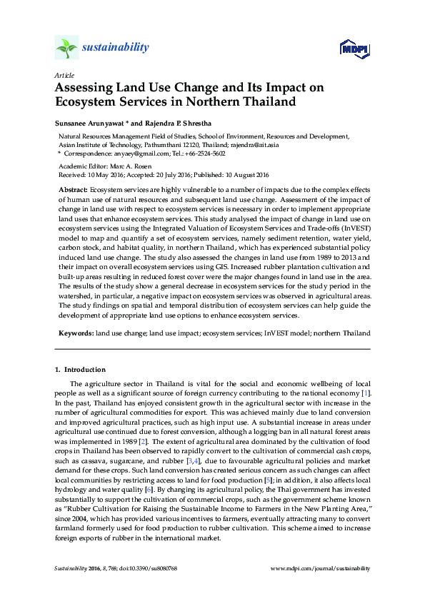 (PDF) Assessing Land Use Change and Its Impact on Ecosystem Services in ...