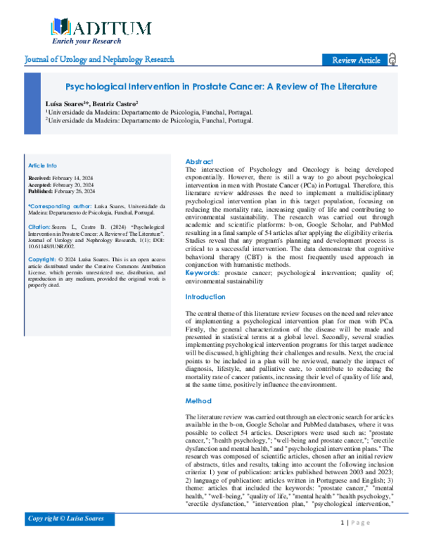 (PDF) Psychological Intervention in Prostate Cancer: A Review of The ...
