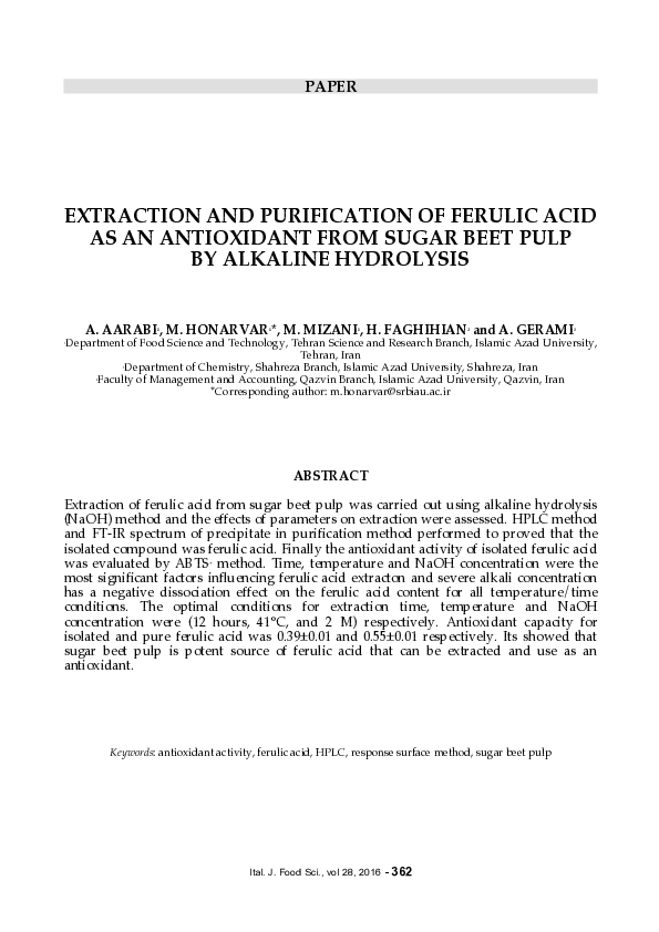 (PDF) Extraction and purification of ferulic acid as an antioxidant
