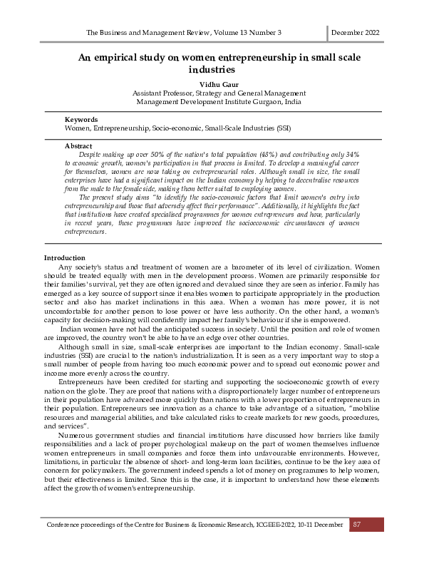 (PDF) An empirical study on women entrepreneurship in small scale ...