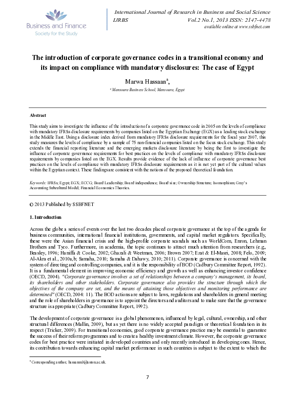 (PDF) The Introduction of Corporate Governance Codes in a Transitional ...