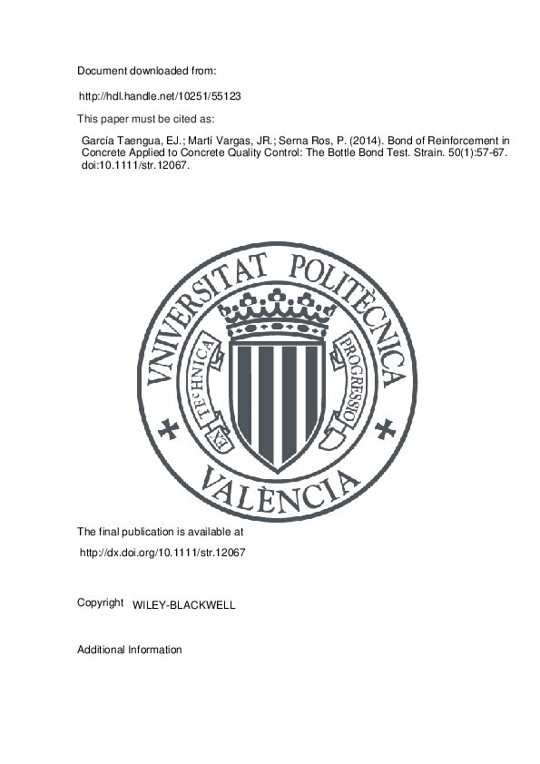 (PDF) Bond of Reinforcement in Concrete Applied to Concrete Quality ...