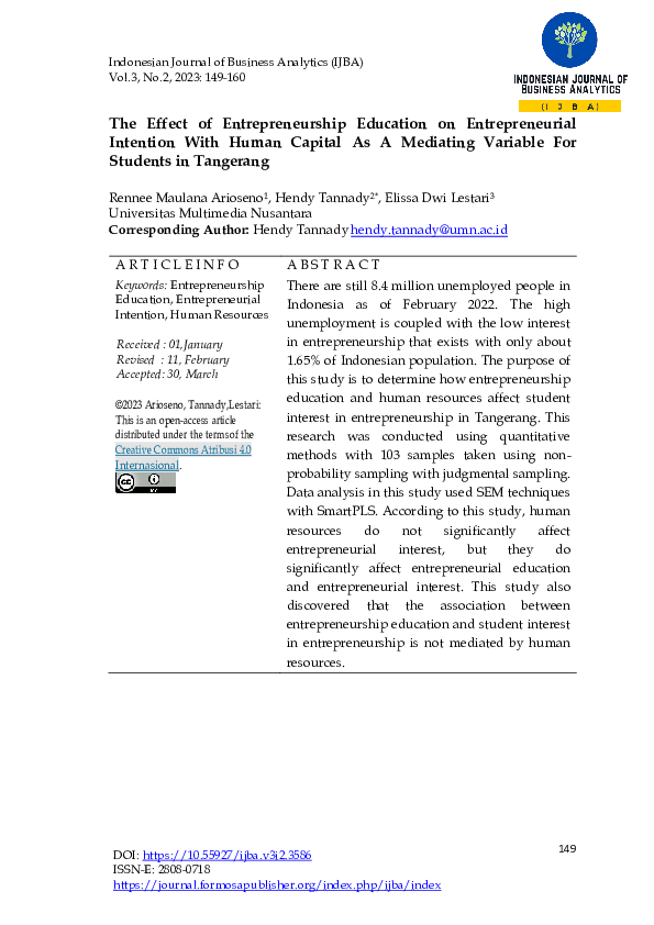 (PDF) The Effect of Entrepreneurship Education on Entrepreneurial ...