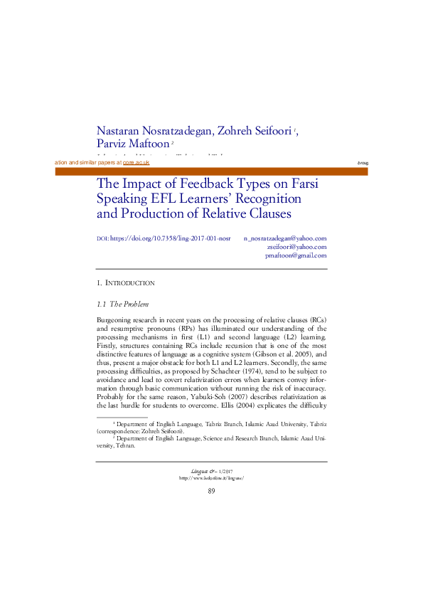 (PDF) The Impact of Feedback Types on Farsi Speaking EFL Learners ...