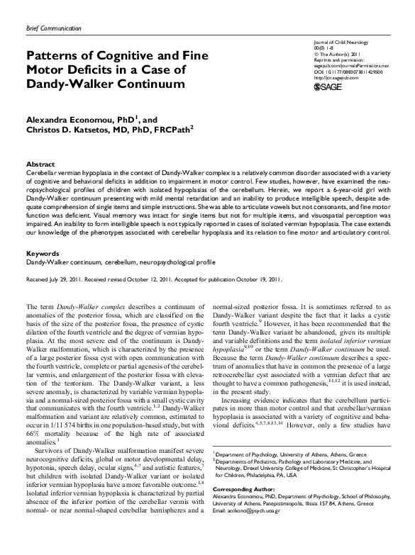 (PDF) Patterns of Cognitive and Fine Motor Deficits in a Case of Dandy ...