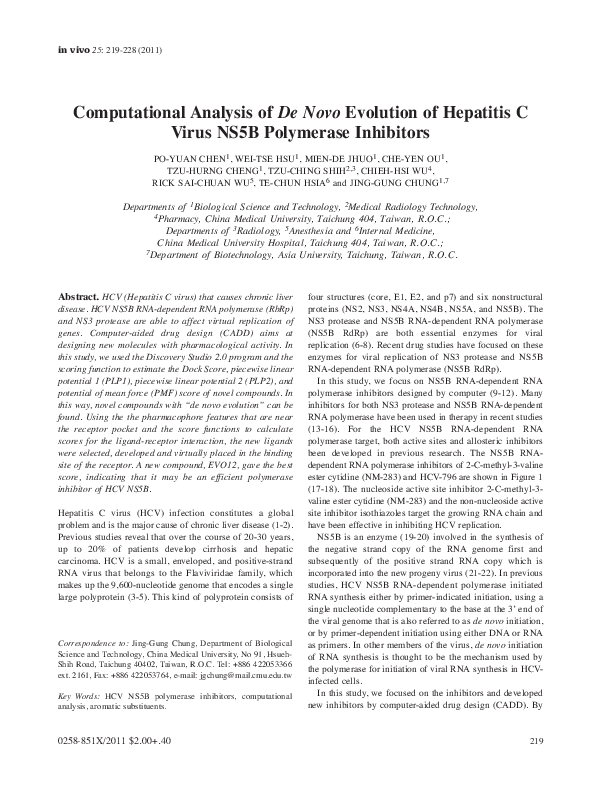 (PDF) Computational analysis of de novo evolution of hepatitis C virus ...