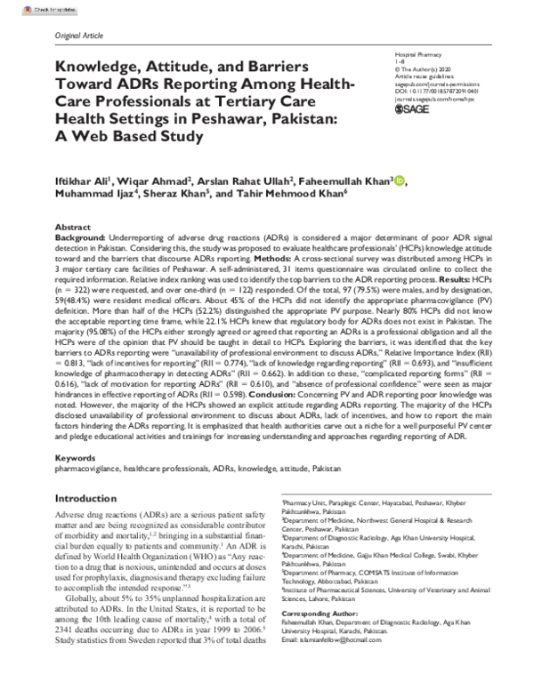 (PDF) Knowledge, Attitude, and Barriers Toward ADRs Reporting Among ...
