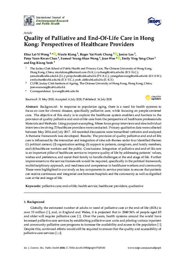 (PDF) Quality of Palliative and End-Of-Life Care in Hong Kong ...