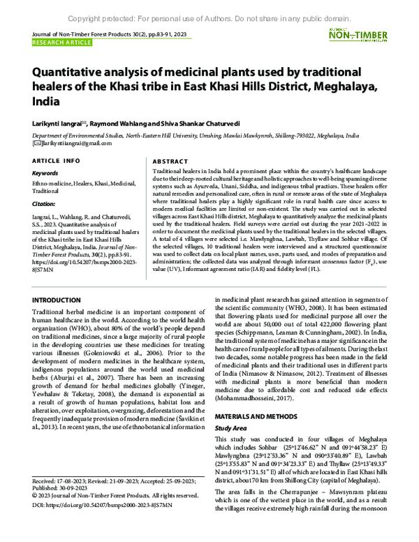 (PDF) Quantitative analysis of medicinal plants used by traditional ...