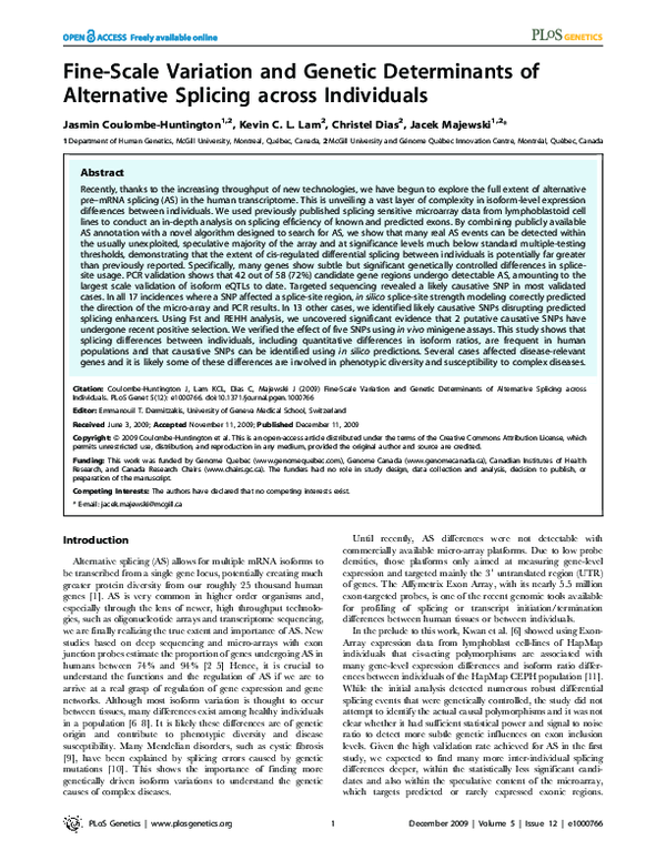 (PDF) Fine-Scale Variation and Genetic Determinants of Alternative ...