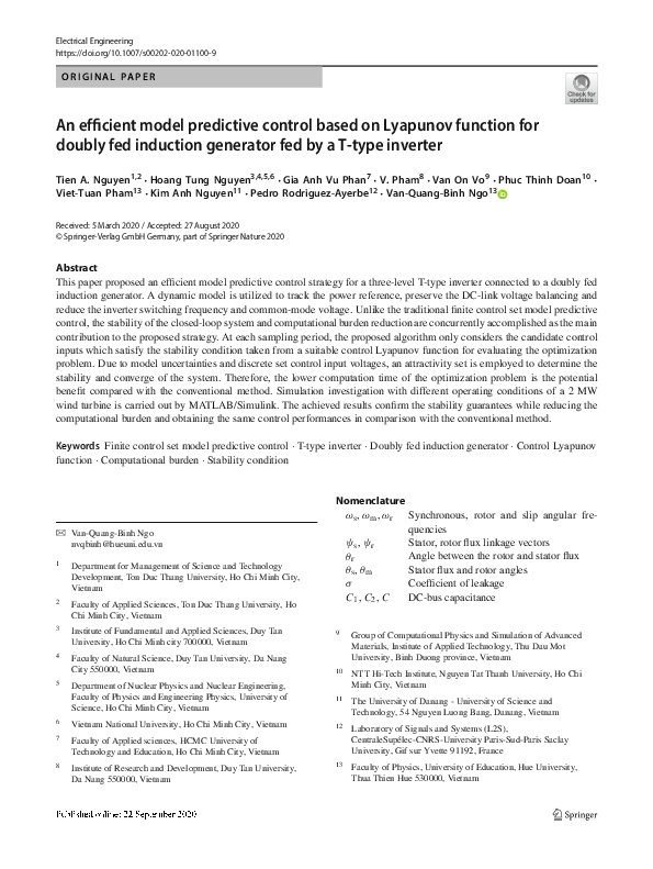 (PDF) An efficient model predictive control based on Lyapunov function ...