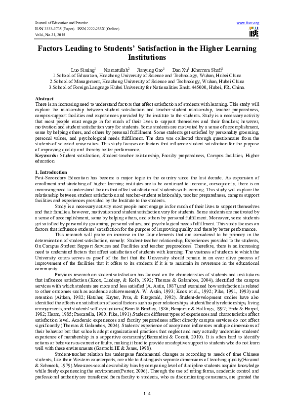 (PDF) Factors Leading to Students’ Satisfaction in the Higher Learning ...