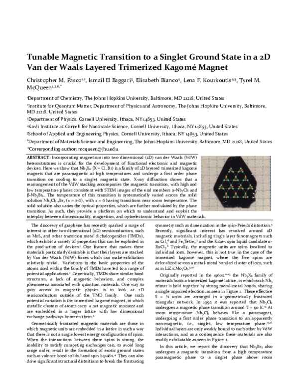 (PDF) Tunable Magnetic Transition to a Singlet Ground State in a 2D van ...
