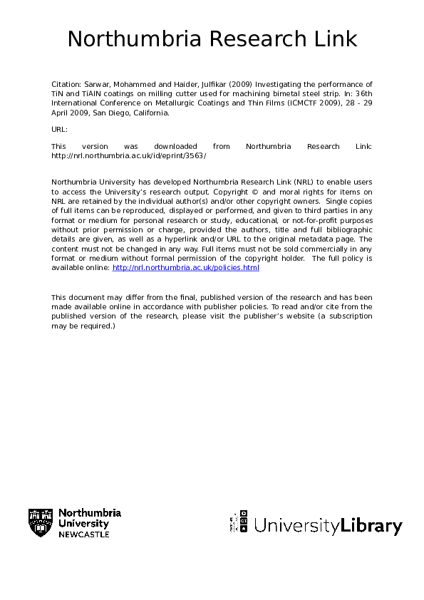 (PDF) Investigating the performance of TiN and TiAIN coatings on ...