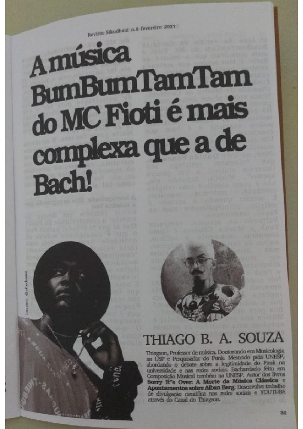 (PDF) "Bum Bum Tam Tam" é mais complexo que a música de Bach Thiago A L V E S D E S O U Z A