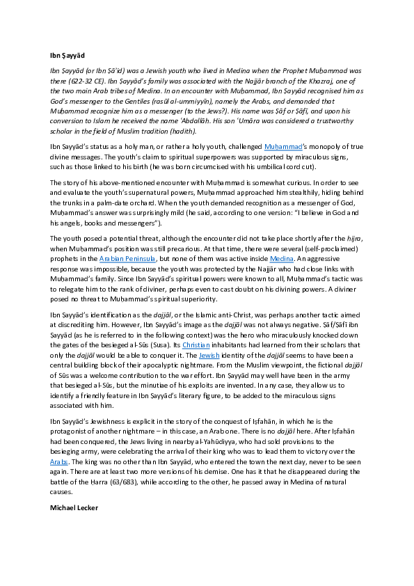 (PDF) Ibn Ṣayyād (TDAA)