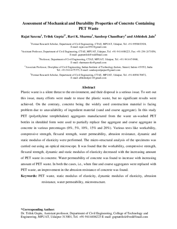 (PDF) Assessment of mechanical and durability properties of concrete ...