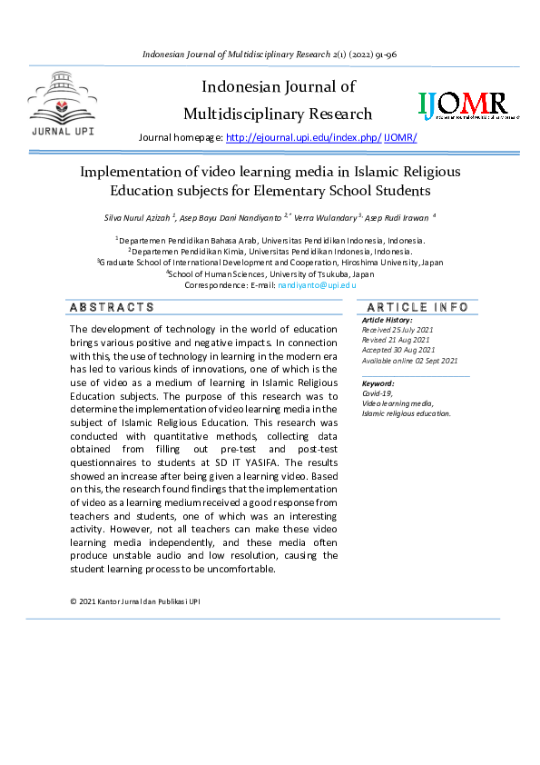 (PDF) Implementation of video learning media in Islamic Religious ...