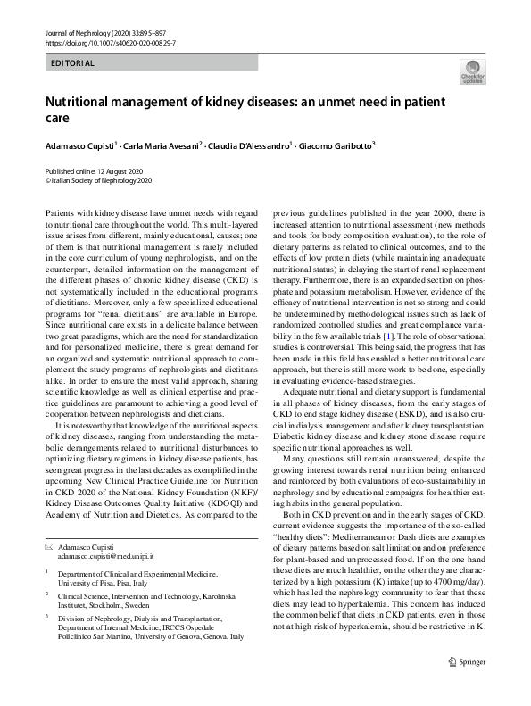 (PDF) Nutritional management of kidney diseases: an unmet need in ...