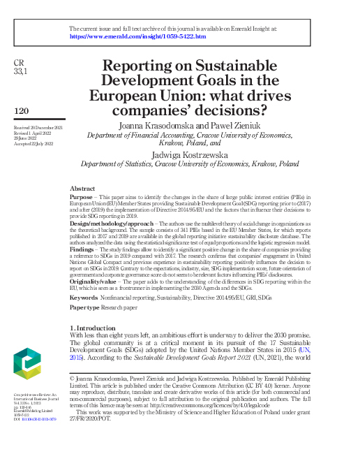 (PDF) Reporting on Sustainable Development Goals in the European Union ...