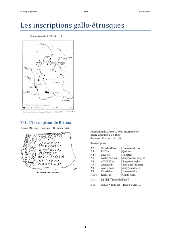 (PDF) La langue gauloise - les inscriptions gallo-étrusques