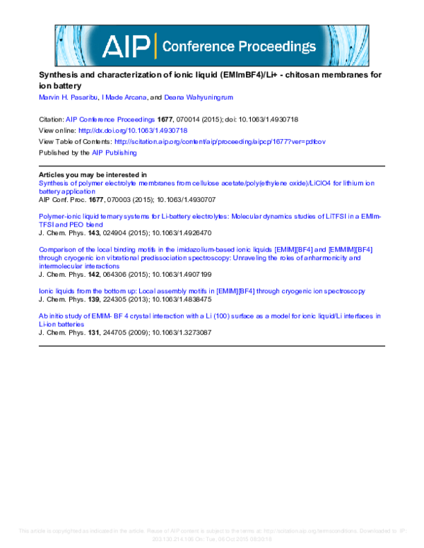 (PDF) Synthesis and Characterization of Ionic Liquid (EMImBF 4 )/Li ...