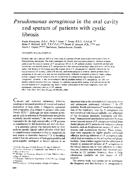 (PDF) Pseudomonas aeruginosa in the oral cavity and sputum of patients ...