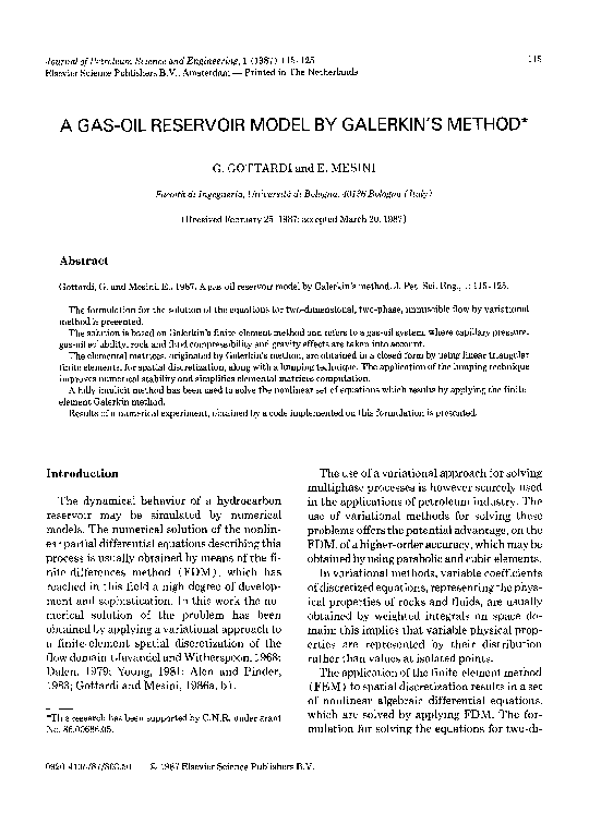 (PDF) A gas-oil reservoir model by Galerkin's method