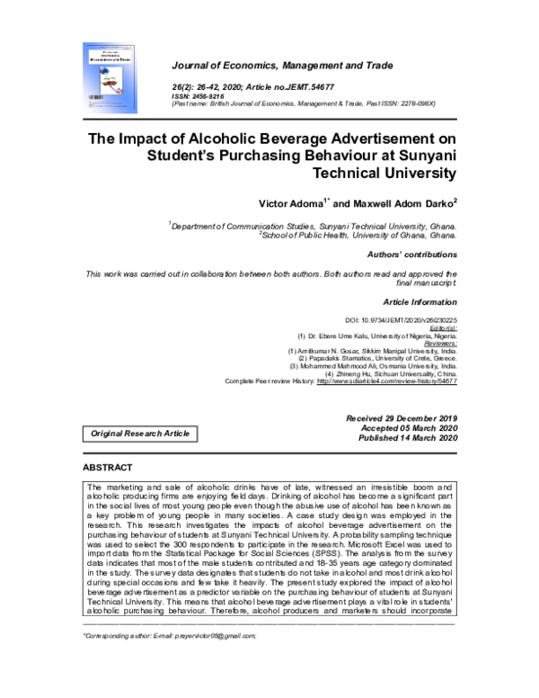 (PDF) The Impact of Alcoholic Beverage Advertisement on Student’s ...