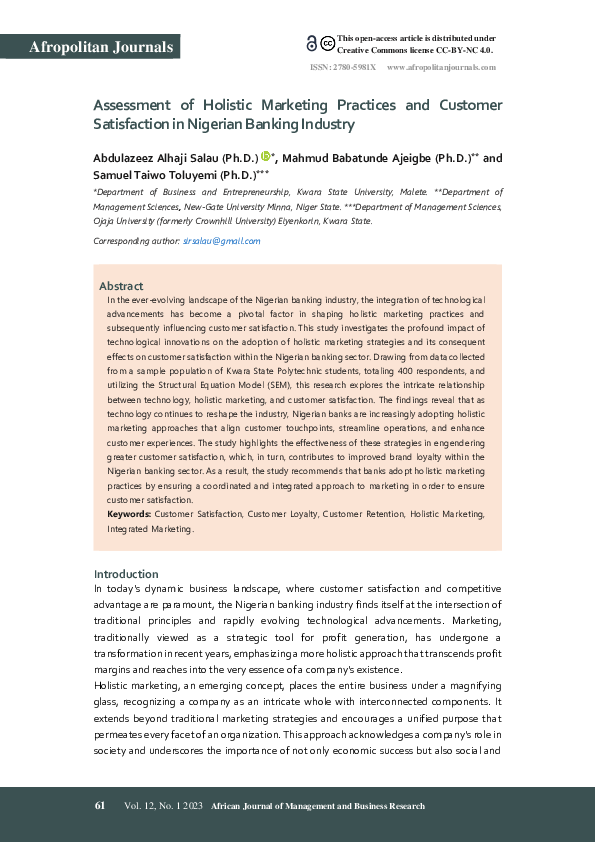 (PDF) Assessment of Holistic Marketing Practices and Customer ...