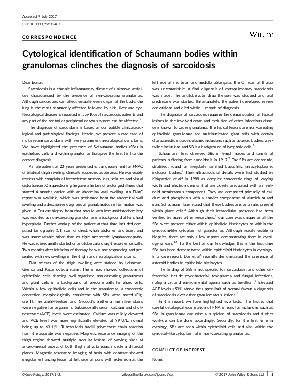 (PDF) Cytological identification of Schaumann bodies within granulomas