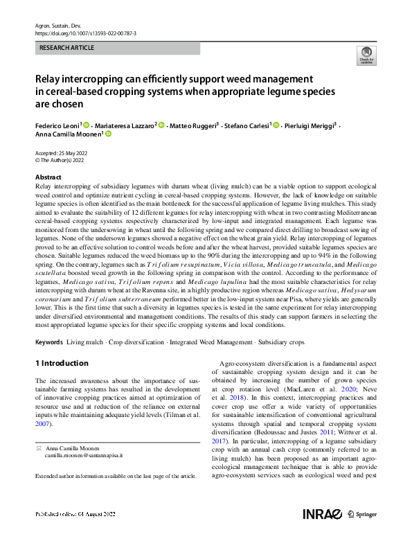 (PDF) Relay intercropping can efficiently support weed management in ...