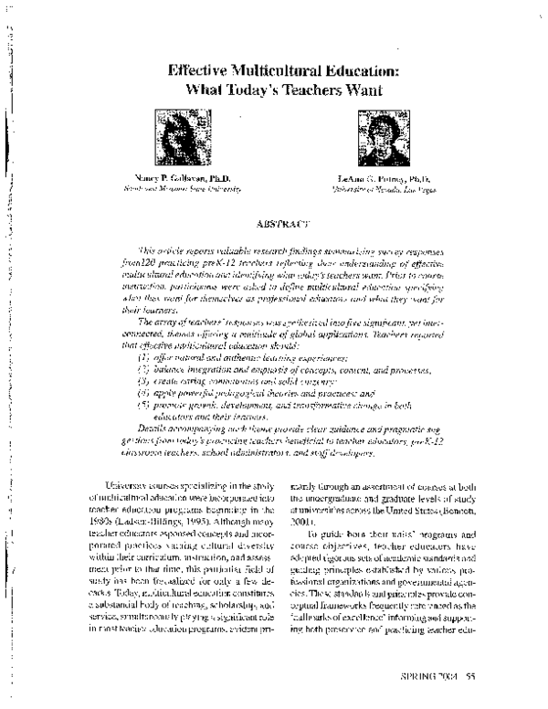 (PDF) Effective Multicultural Education: What Today's Teachers Want
