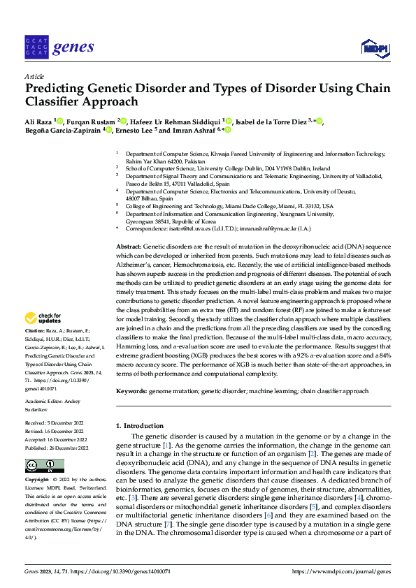 (PDF) Predicting Genetic Disorder and Types of Disorder Using Chain ...