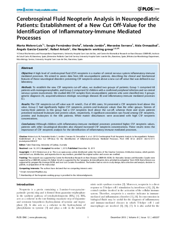 (PDF) Cerebrospinal Fluid Neopterin Analysis in Neuropediatric Patients ...