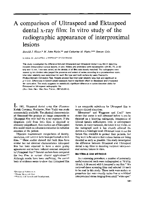 (PDF) A comparison of Ultraspeed and Ektaspeed dental x-ray film: In ...