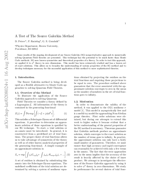 (PDF) A test of the Source Galerkin method